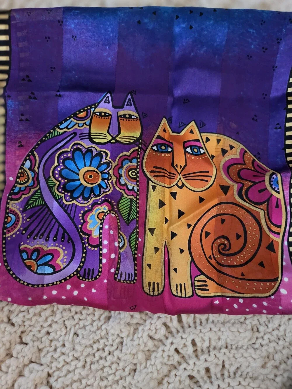 NWOT Laurel Burch Silk Scarf FELINES Cats